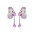Aimgal Women's Pink Butterfly Stud Earrings Mother-of-Pearl 5A Zircon 18K Gold-Plated 925 Silver Anniversary Luxury Fine Jewelry