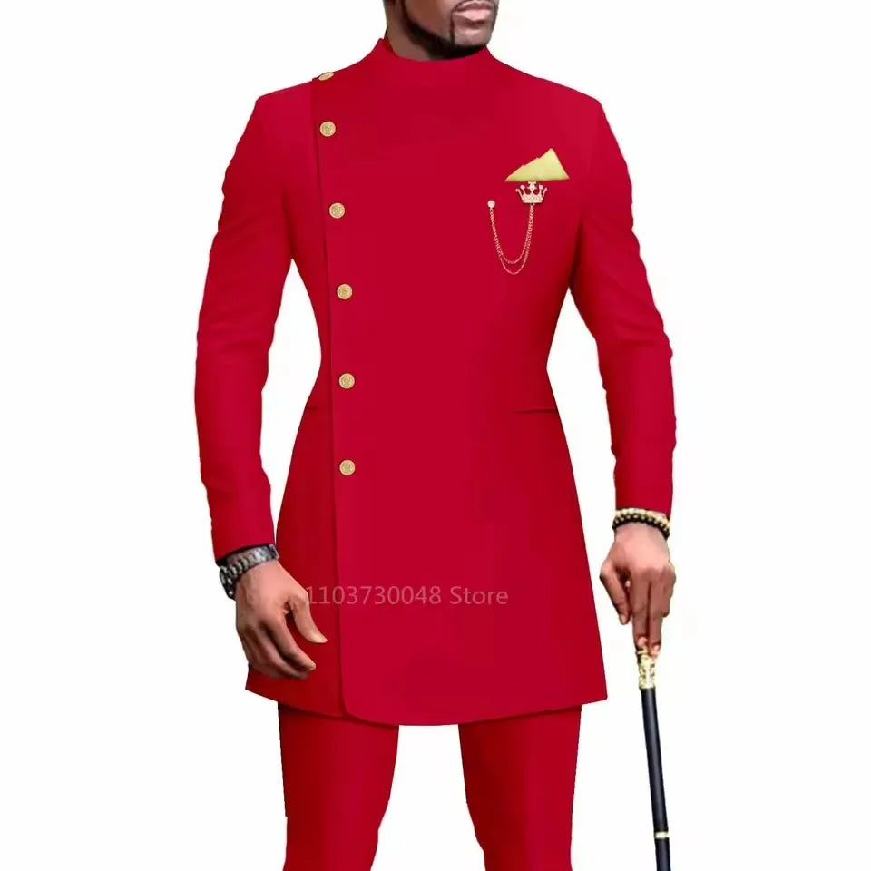 XS-6XL  African Slim Fit 2 Piece Solid Men Suits for Wedding Groom Tuxedos Formal Suits for Prom Party Best Man Blazer Pants