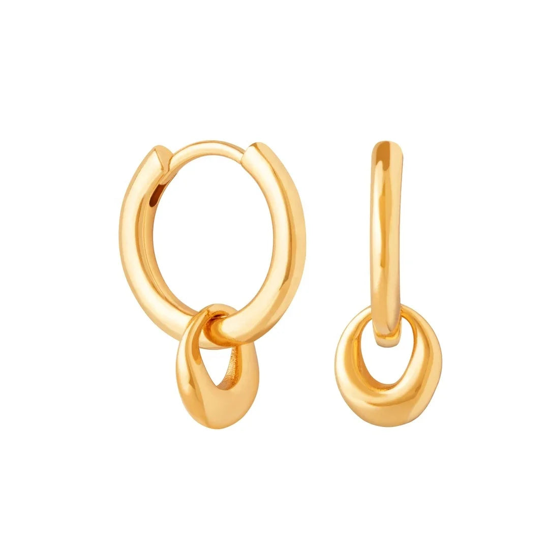 LOZRUNVE Dainty Metal Plain Silver Geometric Circle Drop Charm Rose gold Huggie Hoop Earring S925 Silver