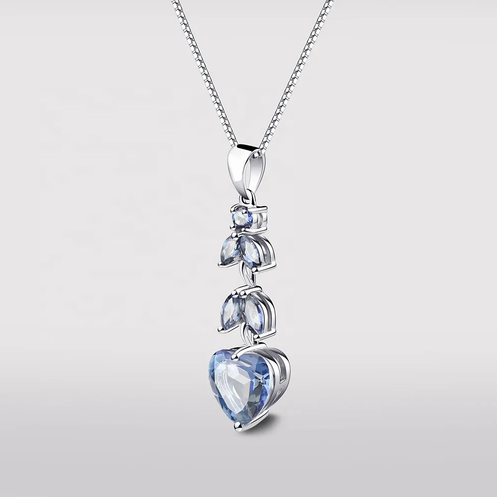 Abiding Fashion Natural Iolite Mystic Quartz Stone 925 Sterling Silver Heart Shape Jewelry Wedding Fashionable Necklace Pendant