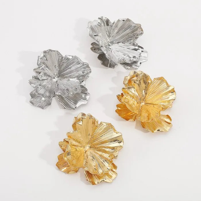 TRENDY New Exaggerated Gold Plated Large Flower Stud Earrings for Women Girls Jewelry Gifts