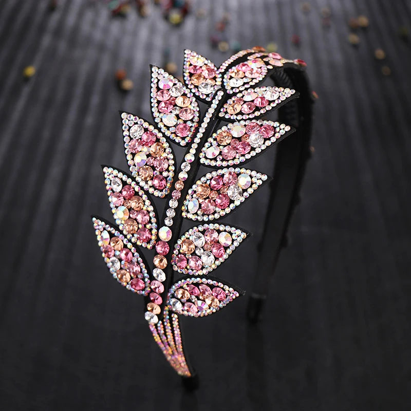 Korean Czech Drill Leaf Headband Adult Headband Sweet Wide-brimmed Toothed Hairband Super Flash Simple Fashion Hair Accessories
