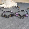 Handmade Jewelry Wire Wrap Butterfly Leather Bracelet With Natural Crystal Raw Amethyst Black Tourmaline Woven Bracelet for Girl