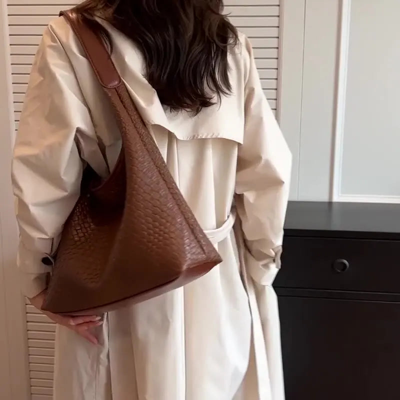 Women's Woven PU Leather Tote Purse Design Large Capacity Underarm Crossbody Shoulder Bag for Work & Travel