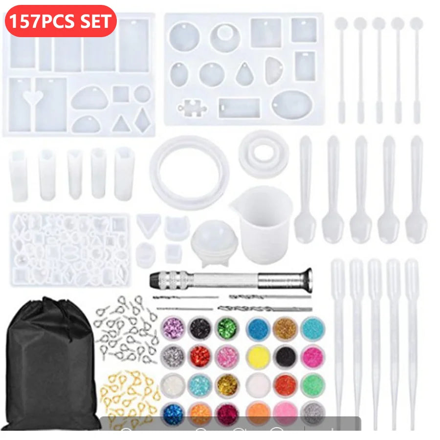 New 157 Pcs Set DIY Crystal Glue Dropping Tool Set Bracelet Pendant Jewelry Mold Combination with 12 Color Sequins