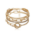 Women's Versatile Multi-Layer Bracelet Simple Geometric OT Buckle Mixed Diamond Bead Creativity Hand Stainless Steel Copper