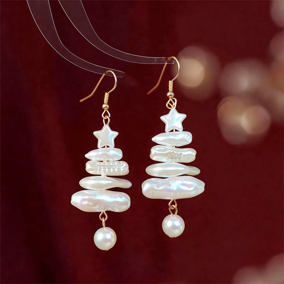 HOVANCI 2020 Hotselling Dainty Green Red Beads Drop Earrings Natural Baroque Pearl Dangle Earrings for Wedding