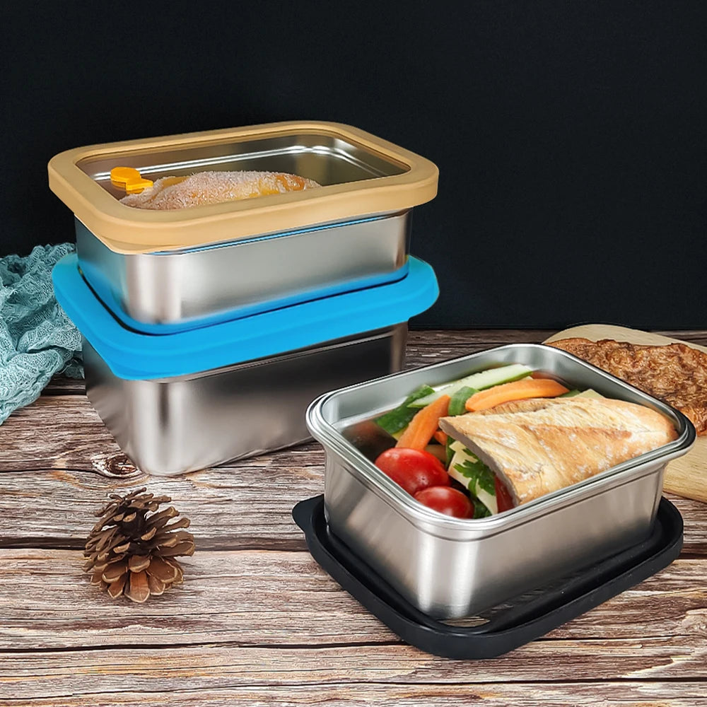 IKITCHEN 2022 Factory Price Tiffin Container Box School Bento Lunch Box Kids Stainless Steel Lunch Box with Glass Lid