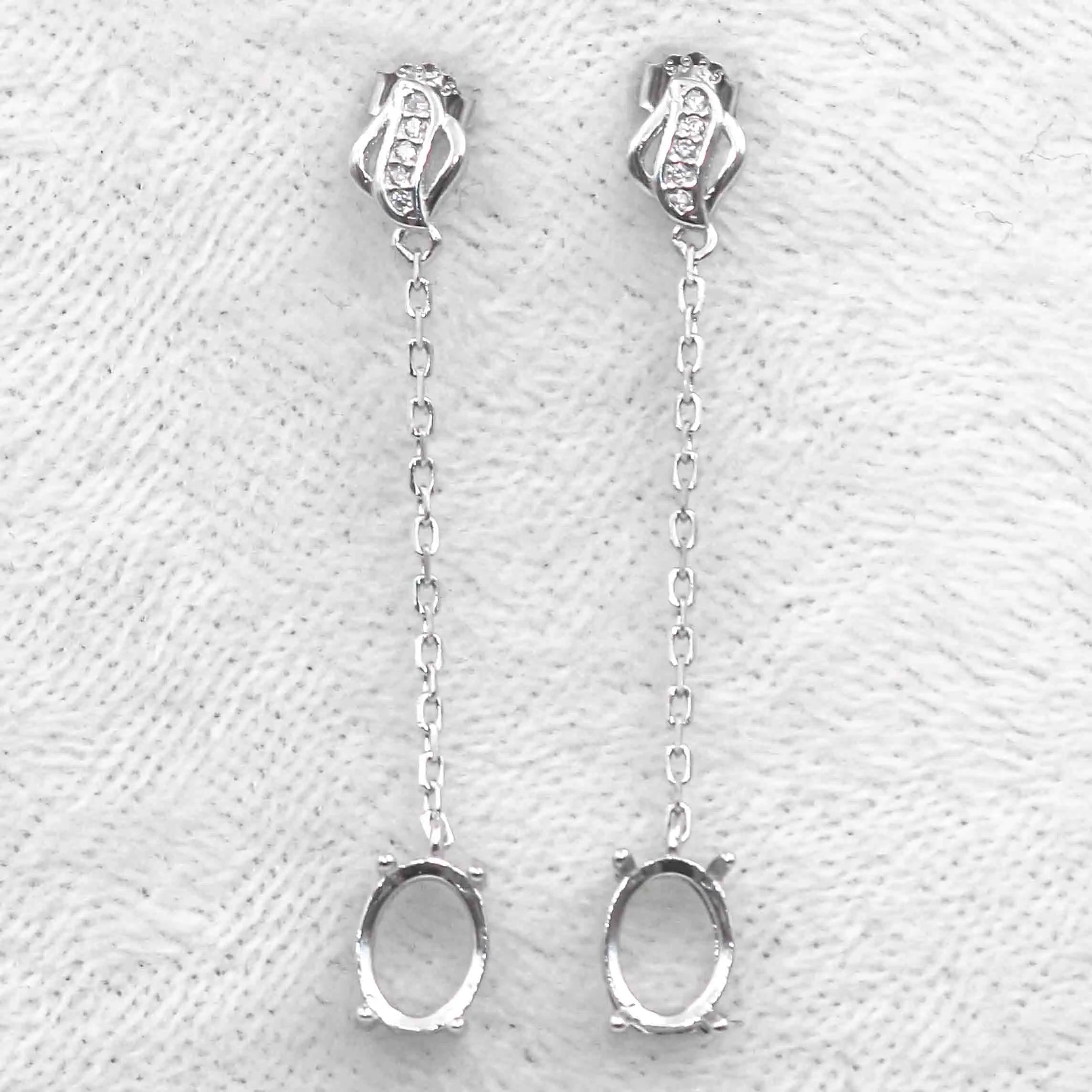 Sterling Silver 6*8mm Semi Mount Line Earrings Empty Support Blank Claws Setting S925 Base Without Center Stone for DIY Inlay