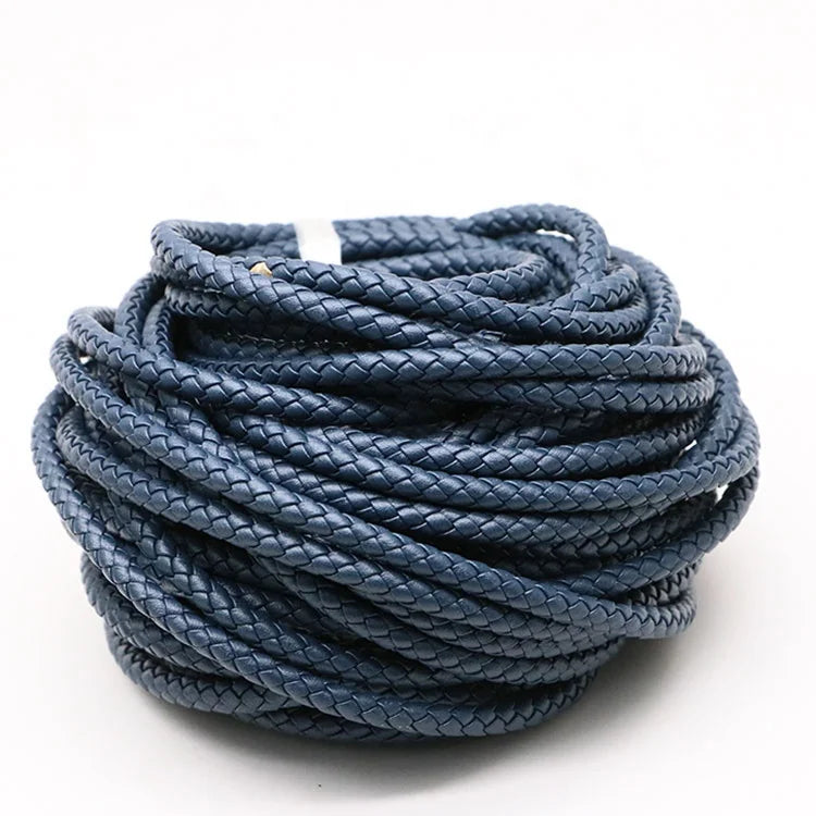 6mm Round Braided Genuine Leather Cord Deep Blue Cow Leather Cords String Rope Bracelet Findings Diy Jewelry Making