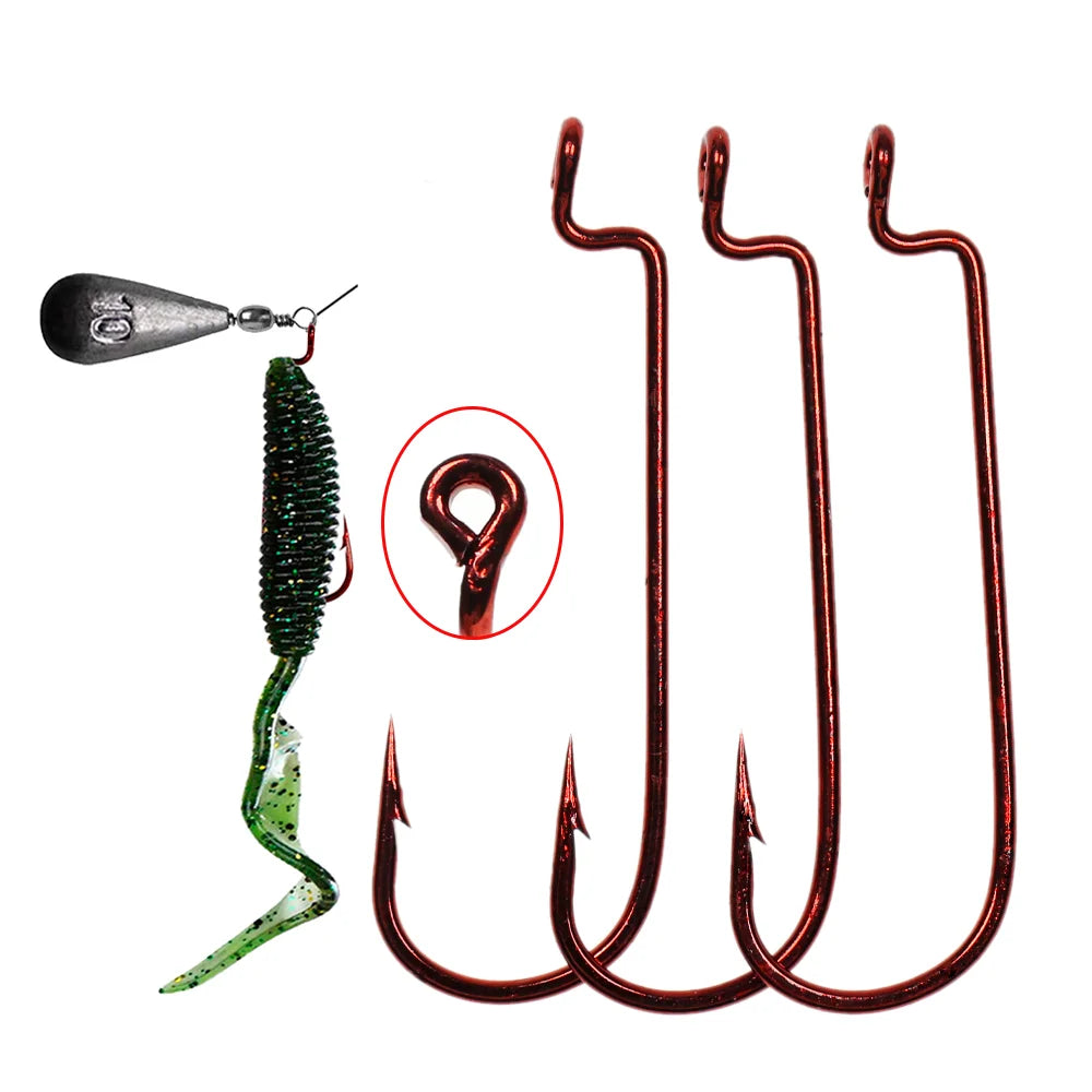 Red Narrow Belly Crank Offset Fishing Hooks Sea Or Boat Fishing Hook High Quality For Soft Worm Bait Fishing Accessories