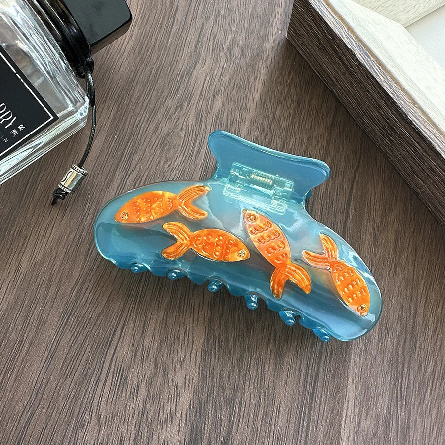Sayoung Hair Accessories Cute Vivid Fish in Transparent Fish Aquarium Cellulose Acetate Custom Hair Claw Clips for Women Girls
