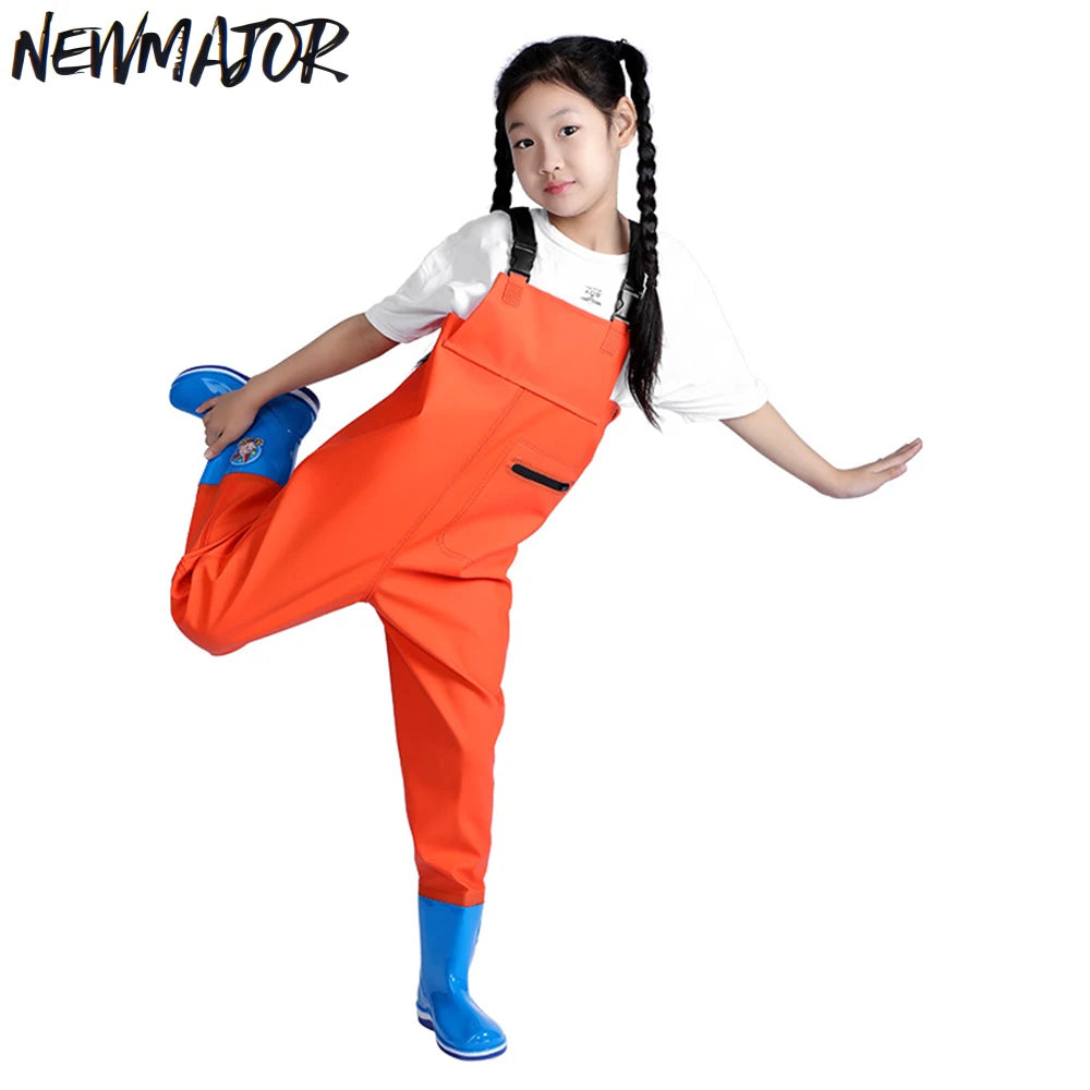 NEWMAJOR Children's PVC Waterproof Breathable Outdoor Fishing Waders 24-36 Size Four Seasons Sports Rain Pants and Boots