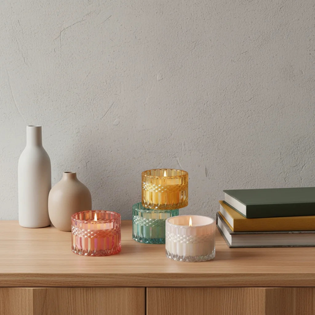Luxury Styled Electroplated Gold Green Retro Candle Vessels Jars Container Glass Holder Candles with Lid MegaBDM