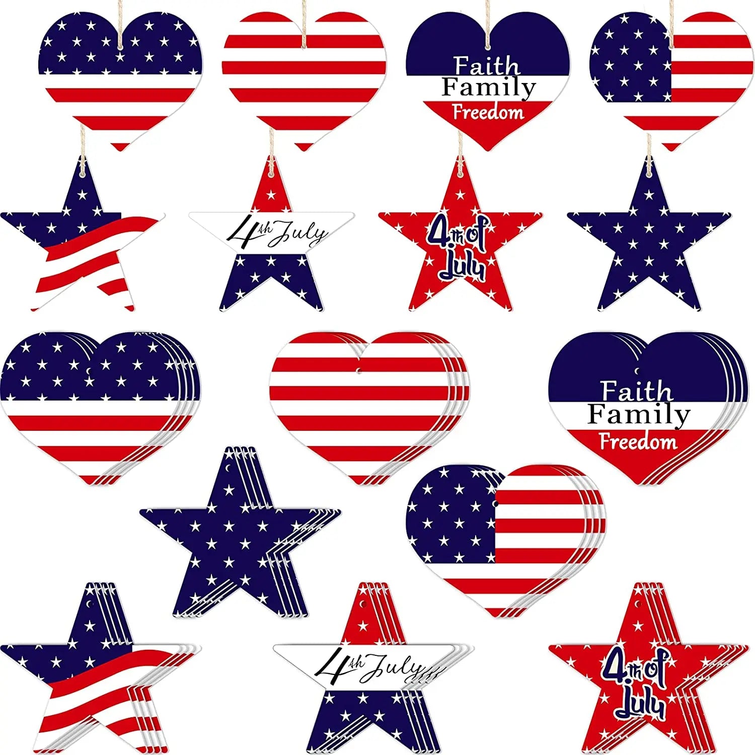 4th of July Hanging Wood Pendant Embellishments Independence Day Wooden Star Hearts Holiday Other Party Patriotic Decoration