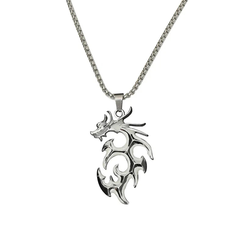 Fashion Trend Stainless Steel Luminous Flame Dragon Pendant Necklace with Link Chain Stylish Alloy Jewelry for Men and Women