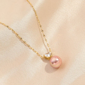 Cross Border Titanium Steel Necklace Diamond Necklace and pink Pearl Necklace Pendant
