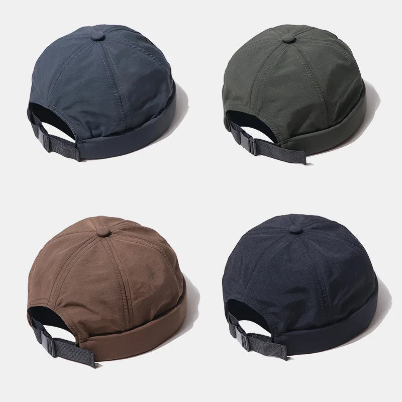 Quick Drying Harbour Hat Adjustable Mens Brimless Skullcap Sailor Cap Rolled Cuff Retro Work Beanie Hat