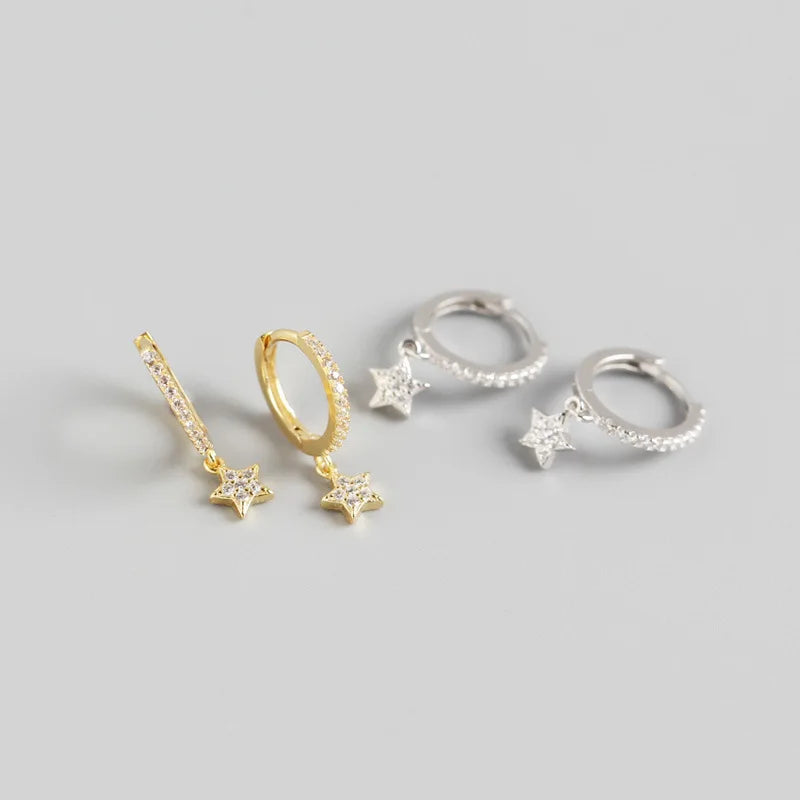 Luxury 18k Gold Plated S925 Sterling Silver Geometric Stars With Diamonds Personality Earrings for Women