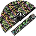 Large Rave Bamboo Folding Clack Mushroom Hand Fan With Holster for Men/Women Handheld Fan for EDM Music Festival