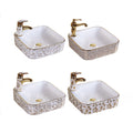 Modern Flower Pattern Handmade Single Hole Vessel Sink Square Custom Wash Basin Countertop Ceramic HUIKLER Bathroom Sinks 2-Year