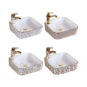 Modern Flower Pattern Handmade Single Hole Vessel Sink Square Custom Wash Basin Countertop Ceramic HUIKLER Bathroom Sinks 2-Year