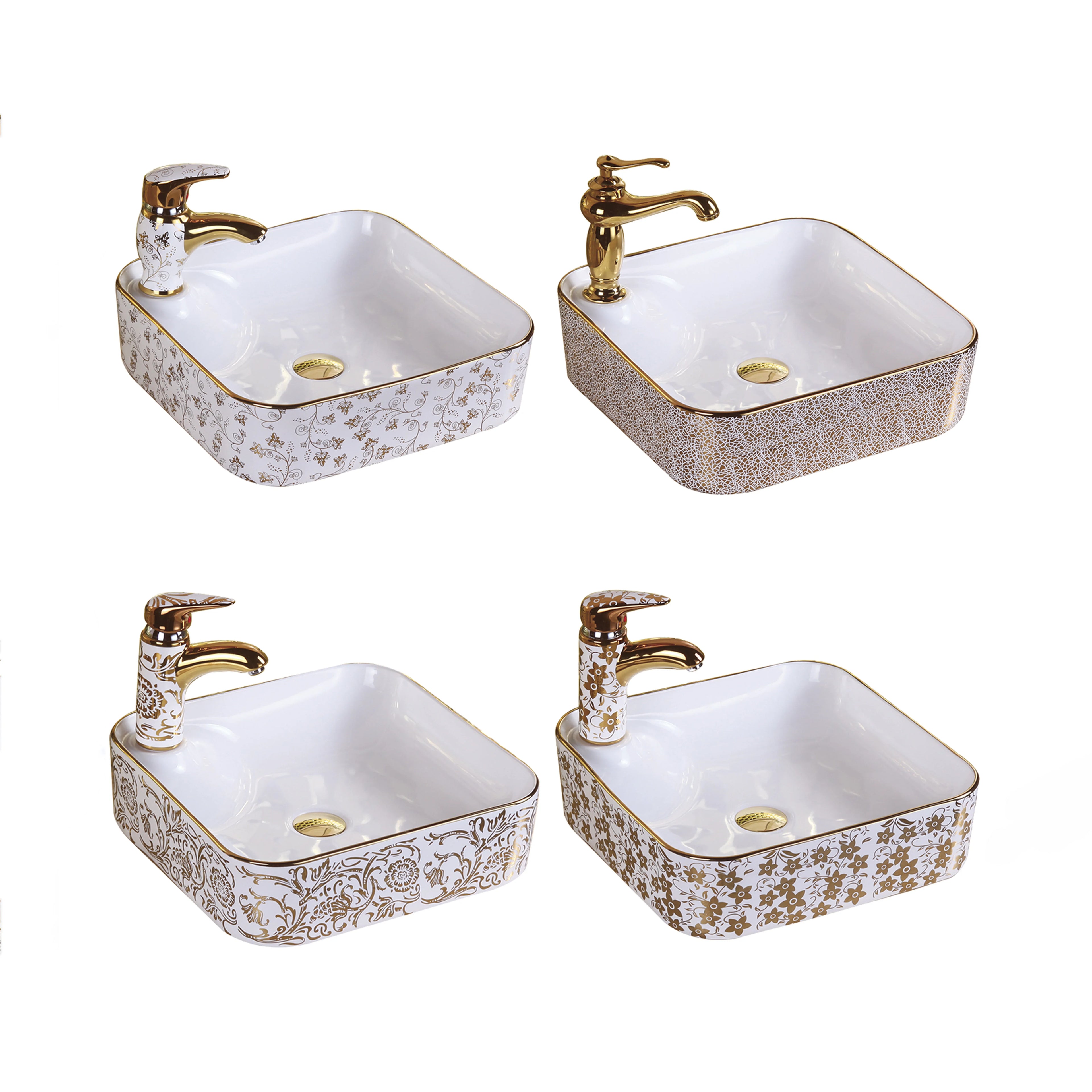 Modern Flower Pattern Handmade Single Hole Vessel Sink Square Custom Wash Basin Countertop Ceramic HUIKLER Bathroom Sinks 2-Year
