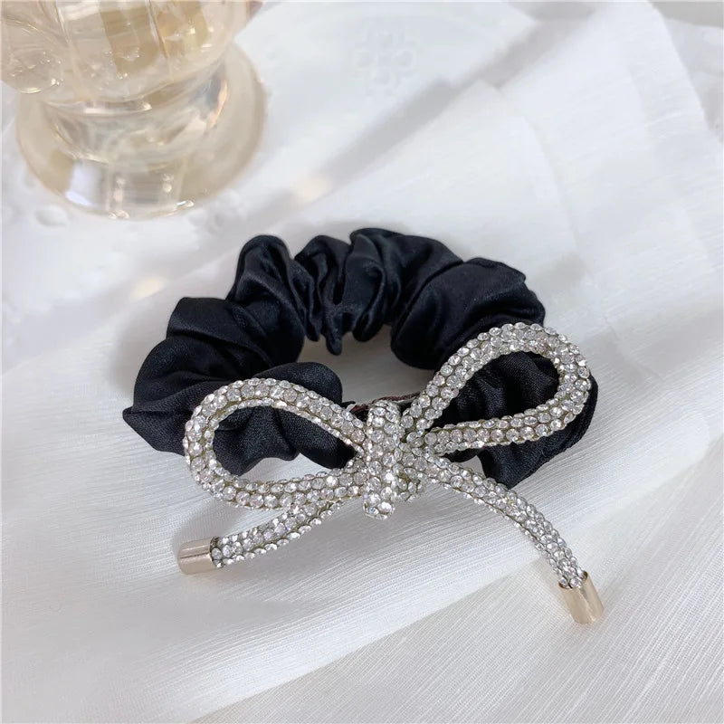 Women's Bohemia Satin Hair Scrunchies with Rhinestone Butterfly Design Cute Fabric Wholesale Hairbands