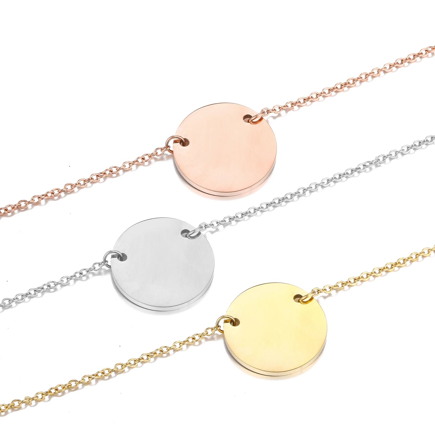 Trendy Stainless Steel Shiny 15MM Disc Pendant Necklace