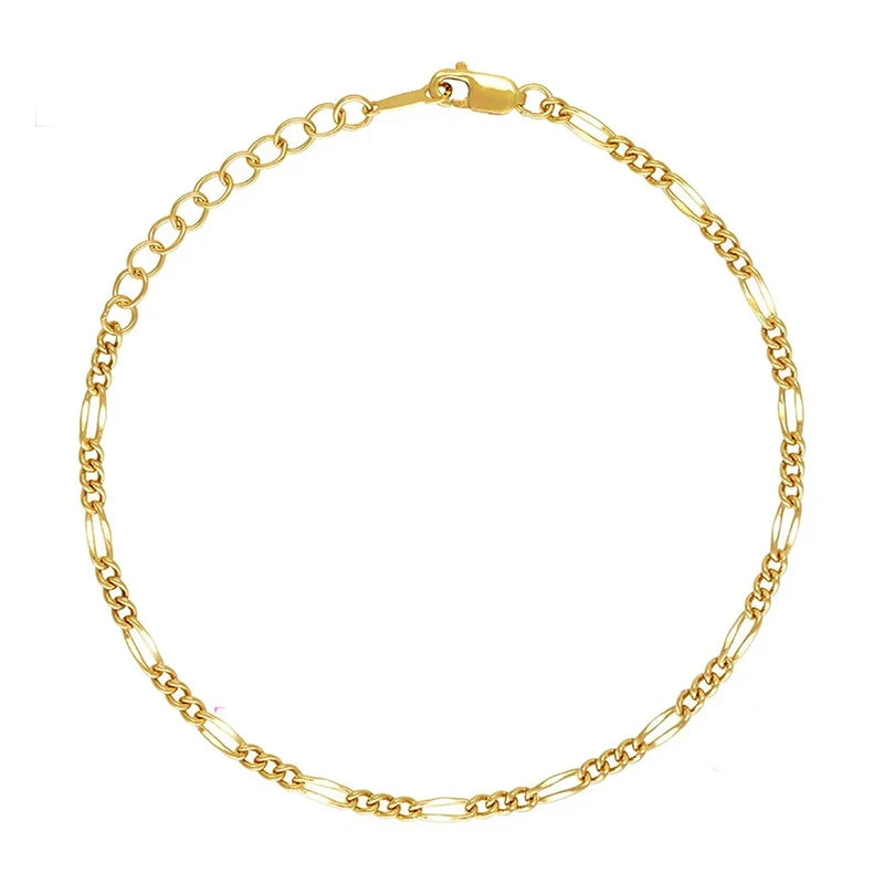 14K Gold Filled 3+1 Figaro Chain With 3cm Extender Tail Chain Adjustable 2.5mm*19.5mm Bracelet With Lobster Clasp for Women Girl