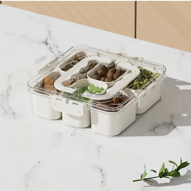 Eco-Friendly Airtight Plastic Serving Tray with Handle Outdoor Snack Box for Dry Fruit Pattern Type Plant Dishes & Plates