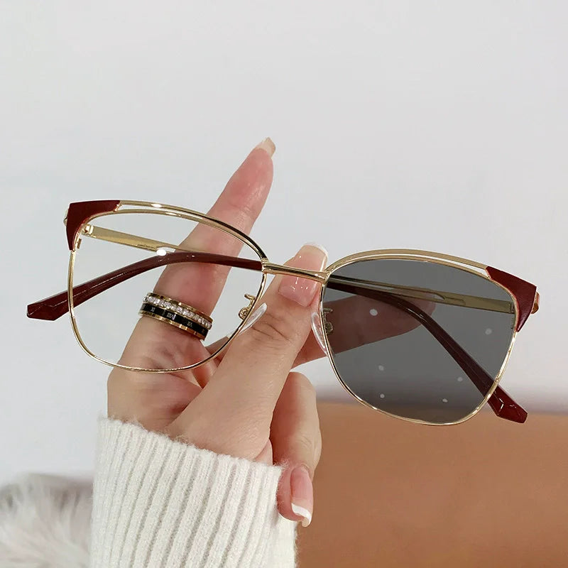 New Metal Photochromic Cat Eye Square Anti Blue Light Glasses Optical Frames Computer Eyeglasses Eyewear Spectacles