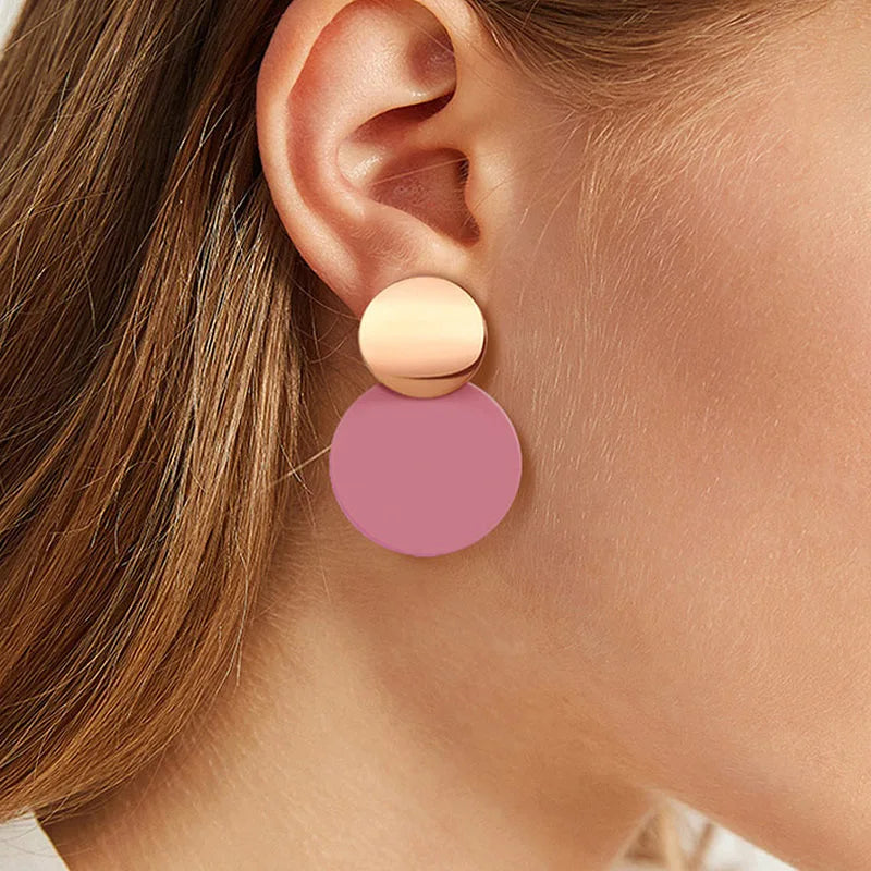 Statement Round Dangle Drop Earrings for Women Fashion Jewelry Vintage Geometric Round Sequin Hanging Gold Color Earrings