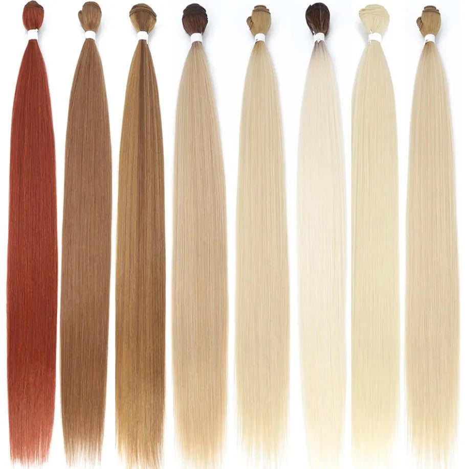 Sleek Wholesale Manufacturer Synthetic Bundle 12 to 36 Inch Cheap Hair Bone Straight Wave Soft Smooth Synthetic Hair Extension