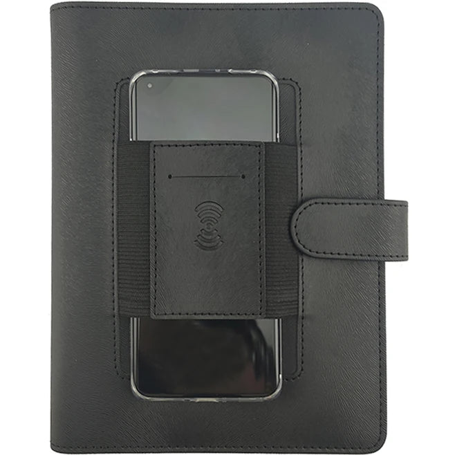 ModernQiu Custom A5 Leather Multifunction Notebook With Wireless Charger Mobile Power Bank and USB Flash Driver