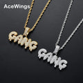 CN072  Gold Plated Brass CZ Pendant Iced Out Cubic Zircon Necklace Rope Chain Letter Design Hip Hop Gift Jewelry Bling Bling