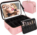 Large Makeup Bag With Light up Mirror Lighted Makeup Case with Adjustable Dividers and Adjustable Brightness