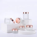 Translucent Frosted Glass Cream Jars-5g to 100g Sizes for Skin Care Cream with Rose Gold Cap & Convenient for Use