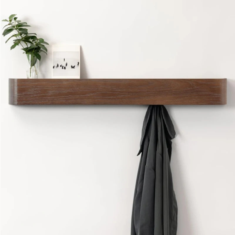 Wall-Mounted Coat Rack with 9 Hooks - Modern Design Coat Rack with Hidden Wall Hooks - Wood Veneer Panel Coat Hanger Oak Dark