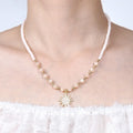 Fashion Delicate Jewelry 4mm Crystal Glass Golden Beads Spacer Necklace Zircon Alloy Moon Star Sun Pendant Necklace