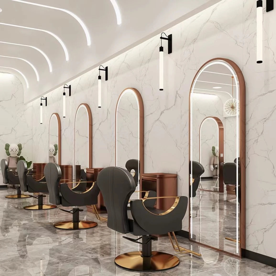 Hair Salon Salon Chair and Mirror Set Gold Salon Led Mirror Station