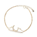 Fine 925 Sterling Silver Moon and Star Bracelets Dainty 18k Gold Double Layer Bracelet for Women