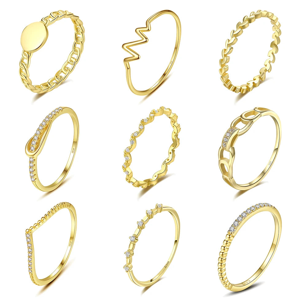 Daidan Rings Jewelry Women Stackable S925 Zircon 14K Gold Plated Stacking Dainty 925 Sterling Silver Ring