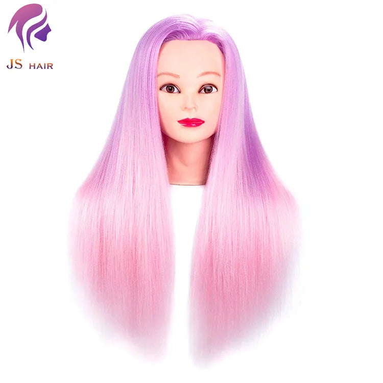 24 Inches Pink Synthetic Hair Manican Doll Cabeza Peluqueria Maniquies Hair for Hairstyle Practice Teaching Training Head
