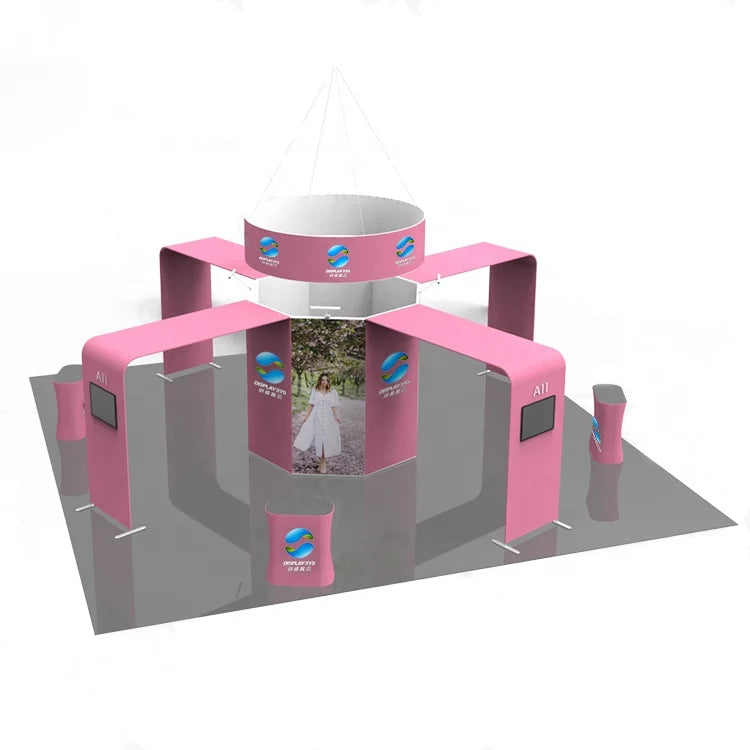 Aluminum Pipe Tension Fabric Cover Backdrop Modular Promotion Tradeshow Retail Booth 20ft*20ft Dye Sublimation Printed