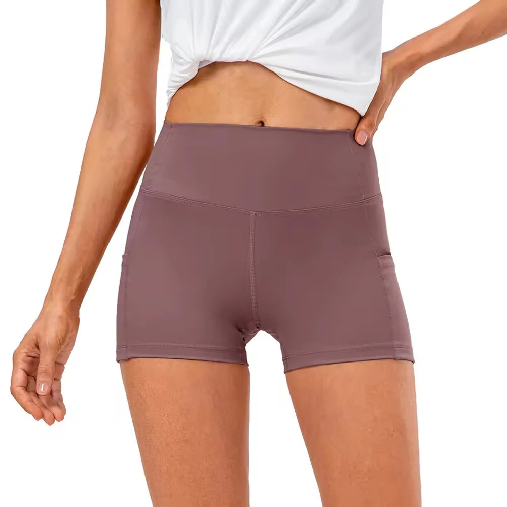 MAYYOUNG Ladies High Waist Gym Shorts Free Size Soft Elastic Waist Sports Fitness Yoga Shorts with Naked Feeling Solid Pattern