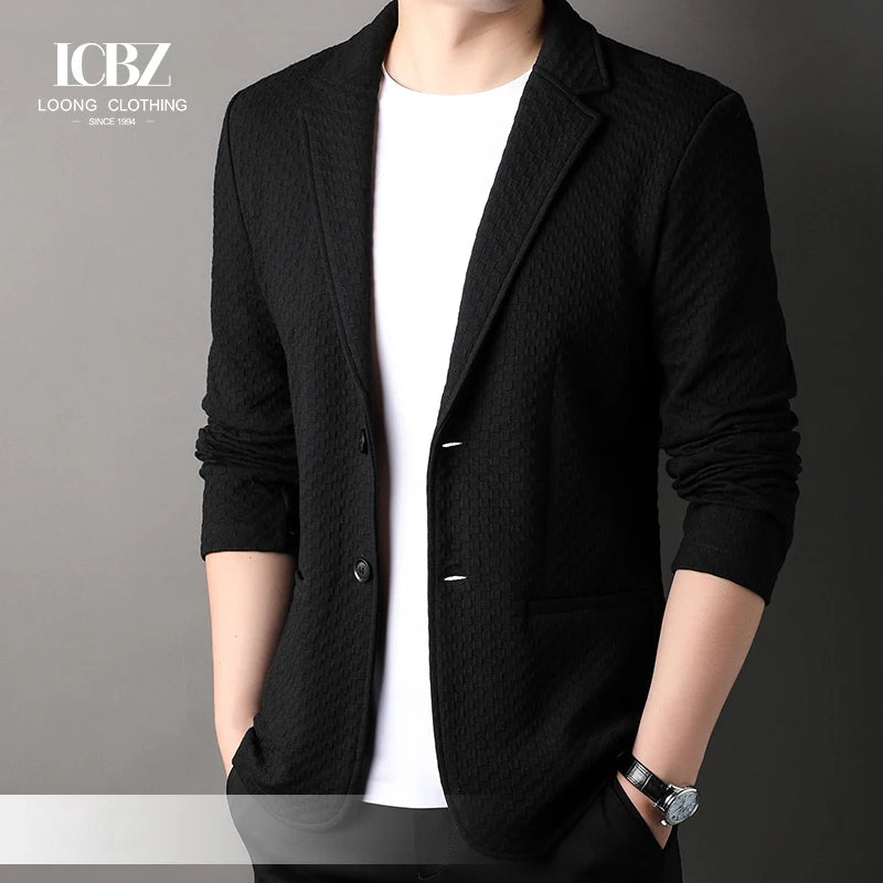 Men's High-End Business Casual Summer Suit Ice Silk Blazer Jacket Double Breasted Versatile Knitted Plaid Thin Small Suit