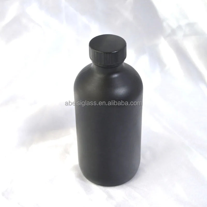 Big Size 8 Oz 16 Oz 32 Oz Black Coated Flint Round Beverage Drink Liquor Juice Bottle Matte Black Boston Round Glass Bottles