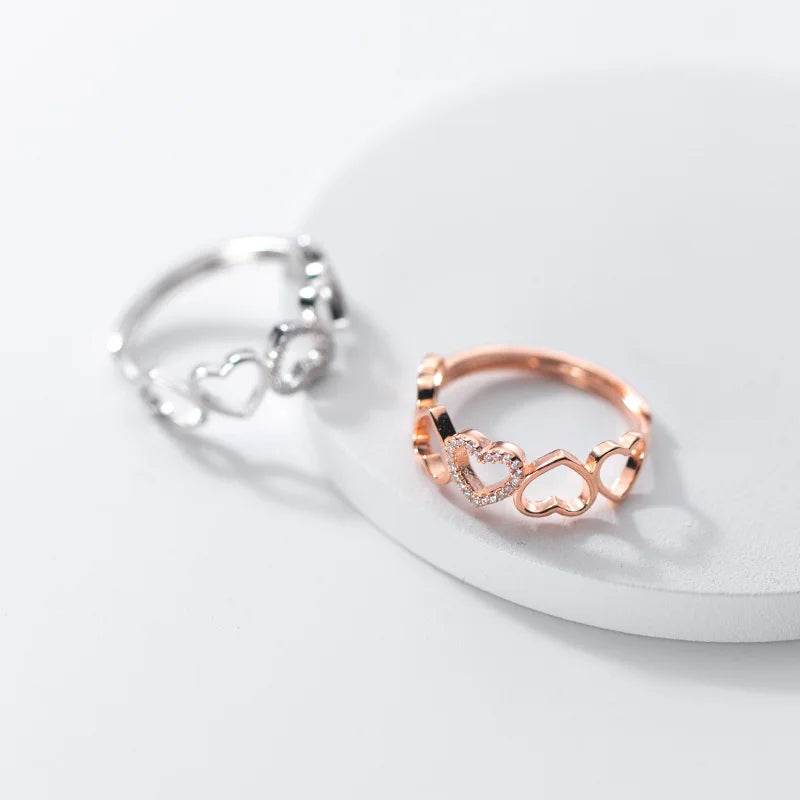 925 Sterling Silver Zircon Ring Adjustable Rose Gold Plated Heart Shape Knuckle Finger Rings Fine Jewelry for Women