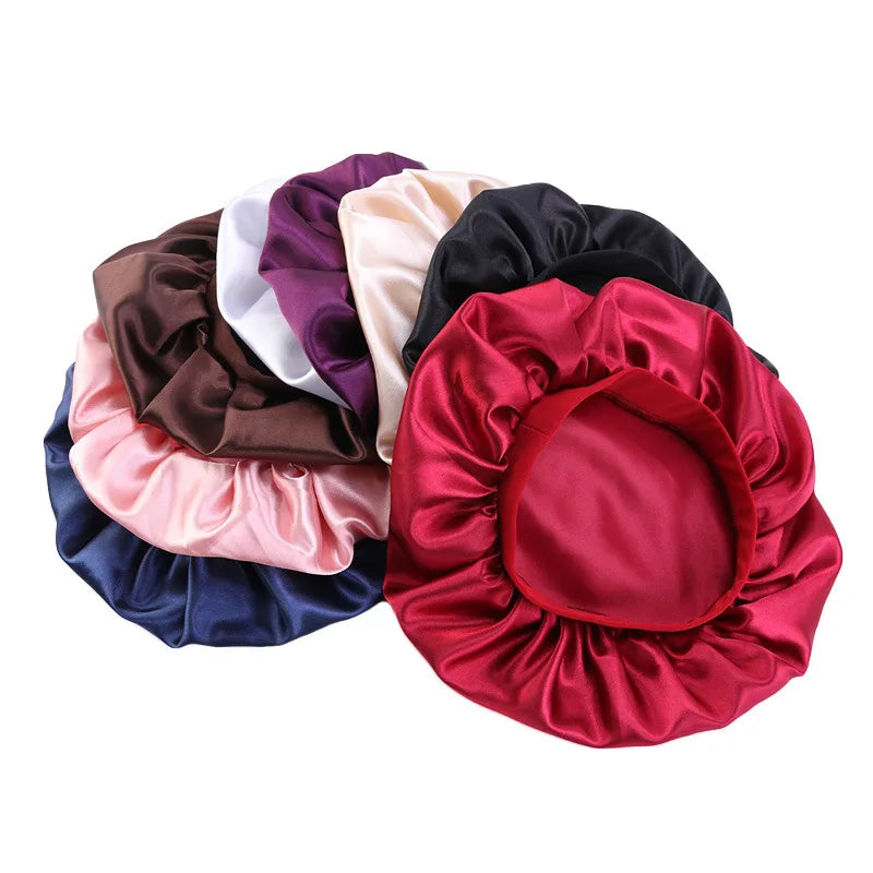 Factory Price Stock Women's Sleep Hat Soft Satin Solid Night Cap Custom Digital Printing Thin Band Casual RY Brand Logo